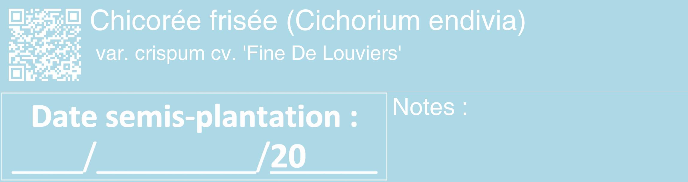 Étiquette de : Cichorium endivia var. crispum cv. 'Fine De Louviers' - format c - style blanche0_basique_basiquehel avec qrcode et comestibilité