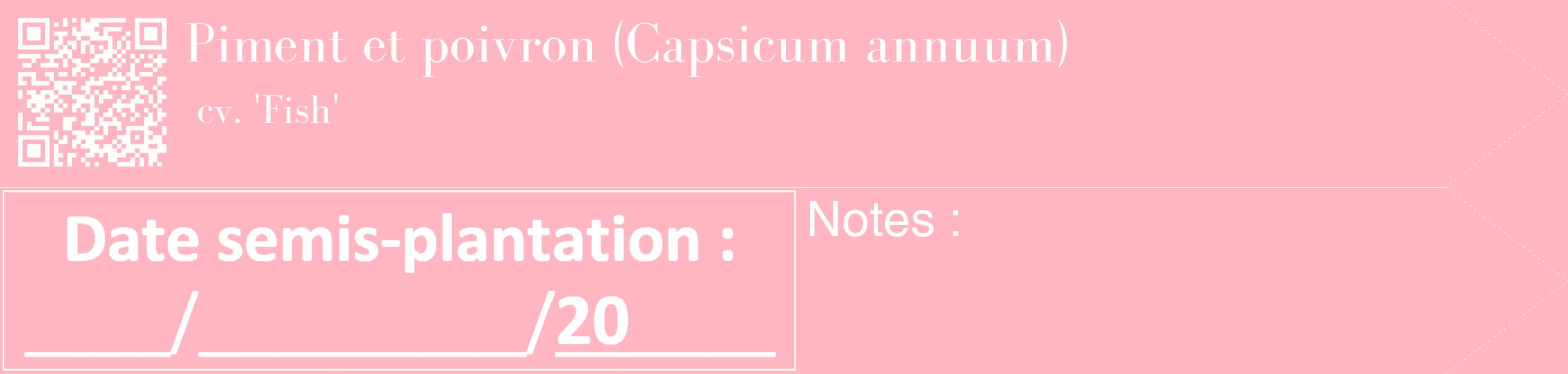 Étiquette de : Capsicum annuum cv. 'Fish' - format c - style blanche41_simple_simplebod avec qrcode et comestibilité