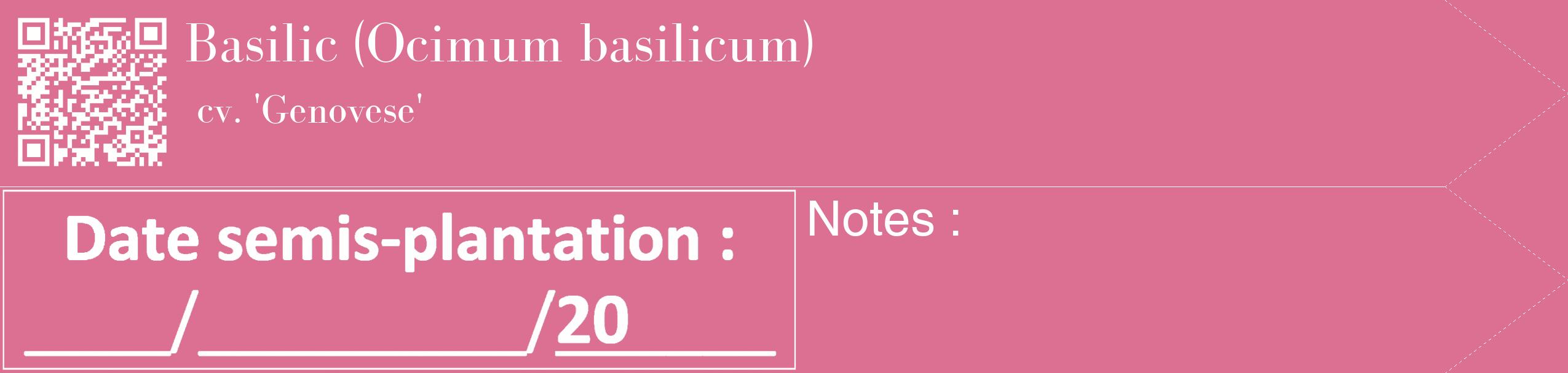 Étiquette de : Ocimum basilicum cv. 'Genovese' - format c - style blanche44_simple_simplebod avec qrcode et comestibilité