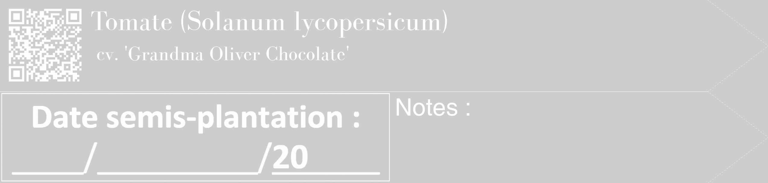 Étiquette de : Solanum lycopersicum cv. 'Grandma Oliver Chocolate' - format c - style blanche41_simple_simplebod avec qrcode et comestibilité