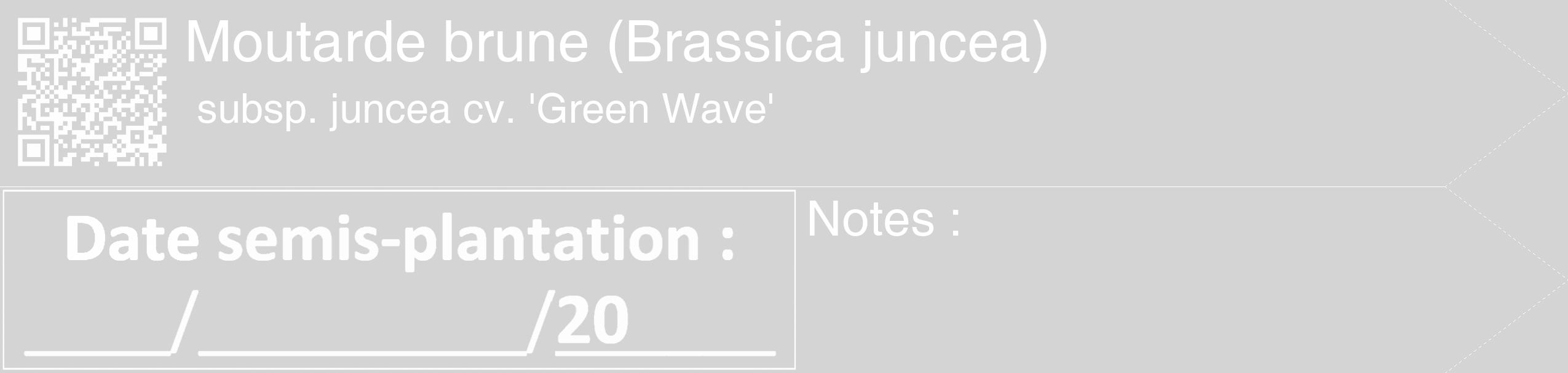 Étiquette de : Brassica juncea subsp. juncea cv. 'Green Wave' - format c - style blanche40_simple_simplehel avec qrcode et comestibilité