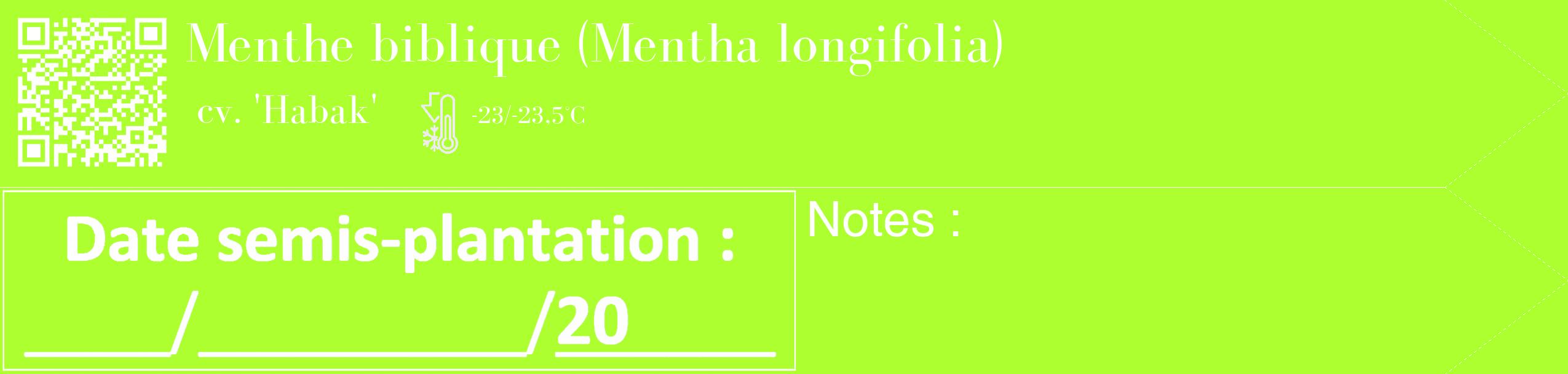 Étiquette de : Mentha longifolia cv. 'Habak' - format c - style blanche17_simple_simplebod avec qrcode et comestibilité