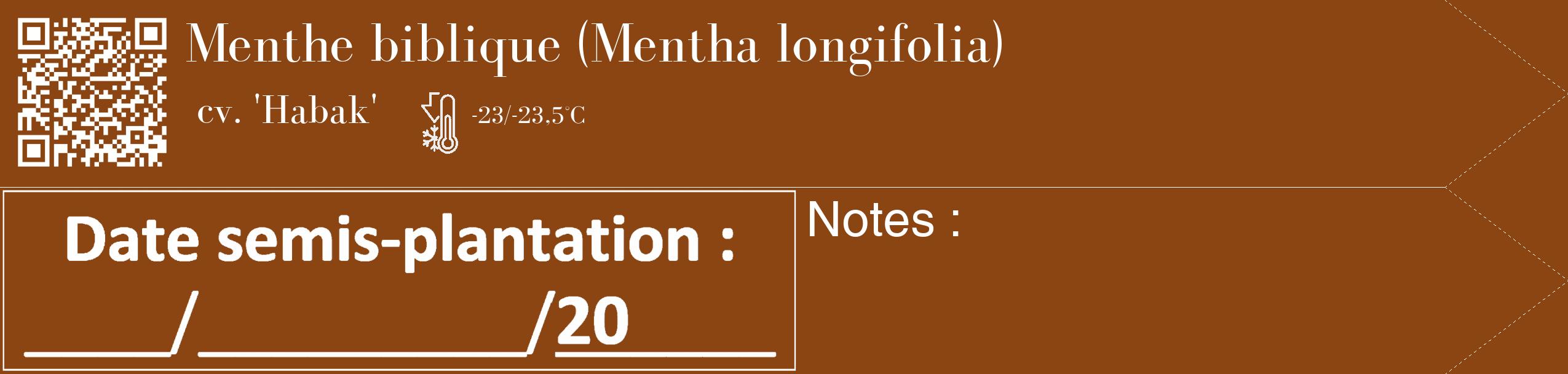 Étiquette de : Mentha longifolia cv. 'Habak' - format c - style blanche30_simple_simplebod avec qrcode et comestibilité