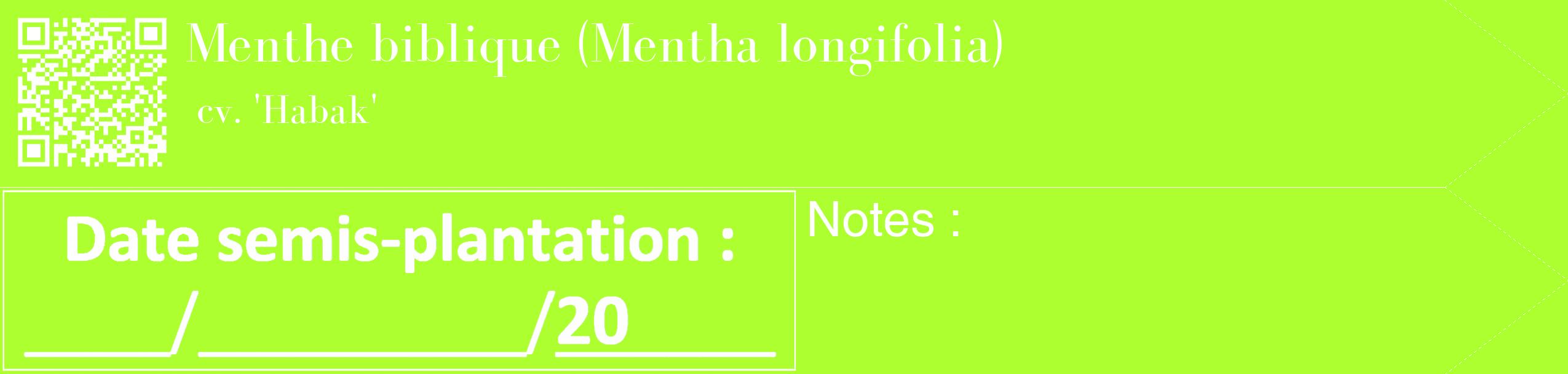 Étiquette de : Mentha longifolia cv. 'Habak' - format c - style blanche17_simple_simplebod avec qrcode et comestibilité