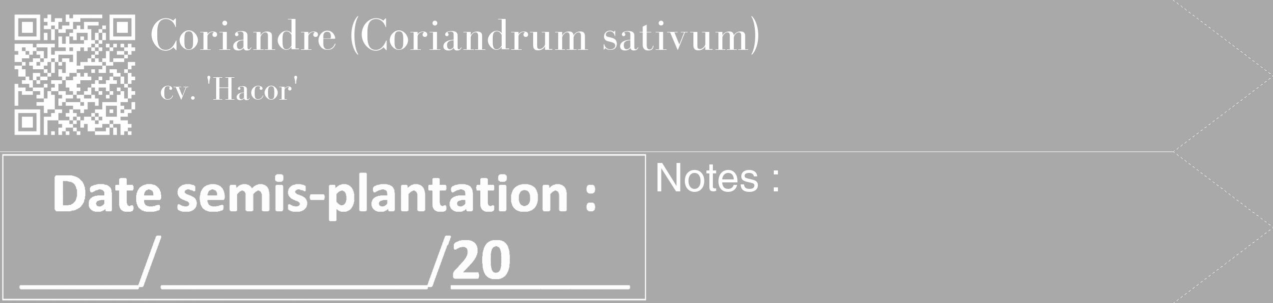 Étiquette de : Coriandrum sativum cv. 'Hacor' - format c - style blanche13_simple_simplebod avec qrcode et comestibilité