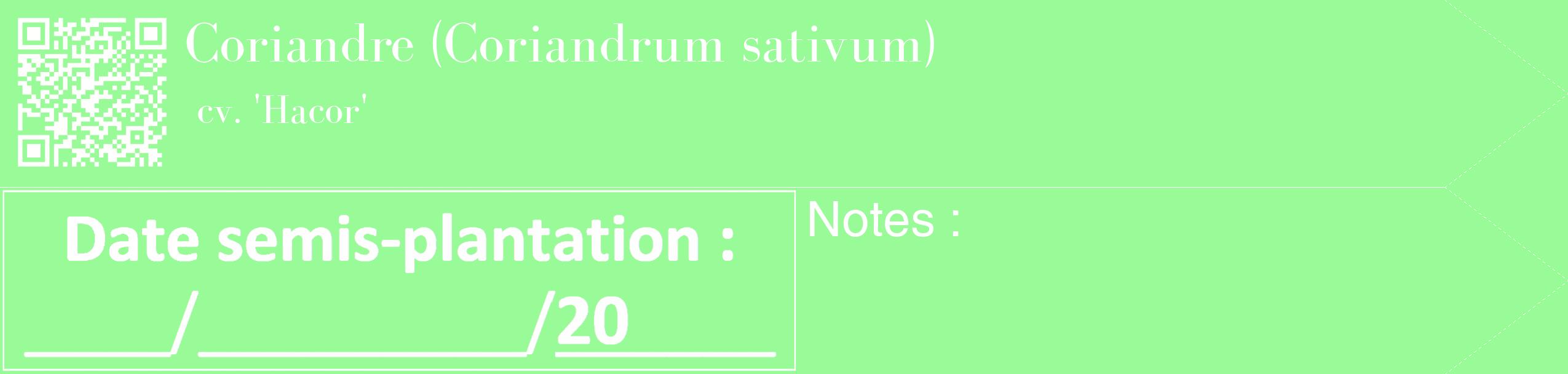 Étiquette de : Coriandrum sativum cv. 'Hacor' - format c - style blanche14_simple_simplebod avec qrcode et comestibilité