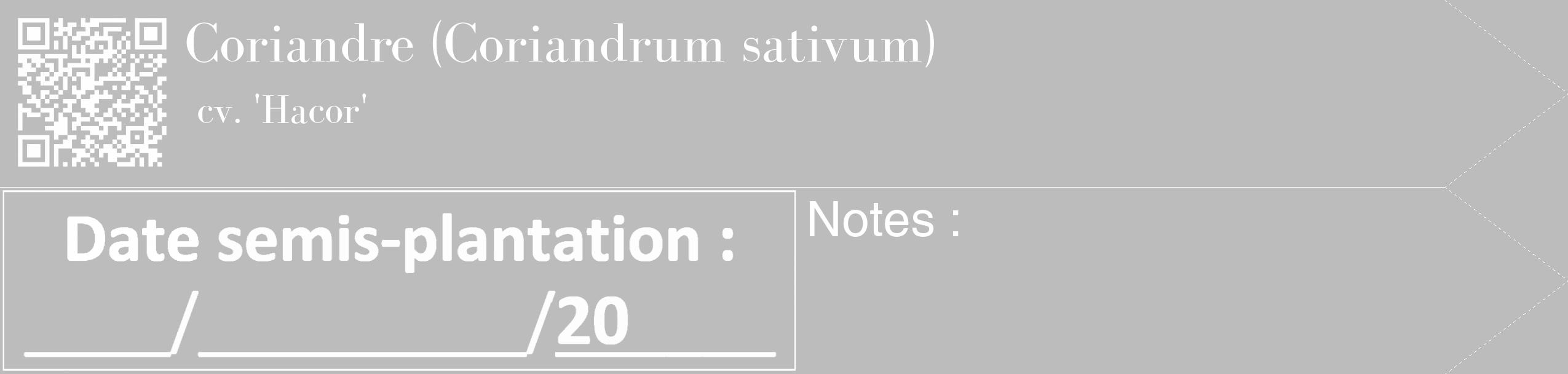 Étiquette de : Coriandrum sativum cv. 'Hacor' - format c - style blanche1_simple_simplebod avec qrcode et comestibilité