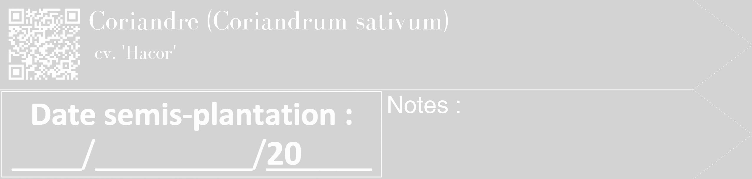 Étiquette de : Coriandrum sativum cv. 'Hacor' - format c - style blanche56_simple_simplebod avec qrcode et comestibilité