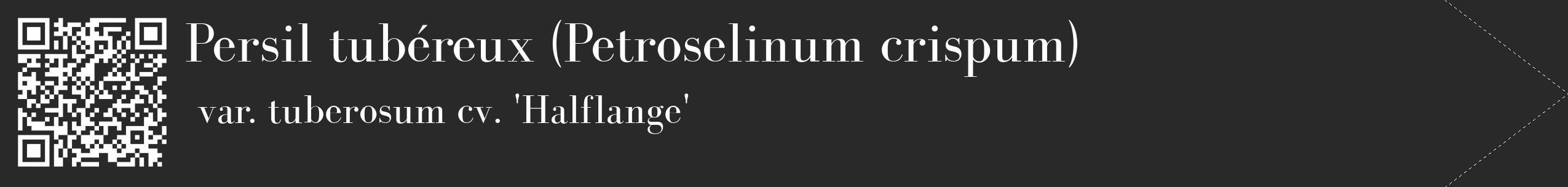 Étiquette de : Petroselinum crispum var. tuberosum cv. 'Halflange' - format c - style blanche34_simple_simplebod avec qrcode et comestibilité