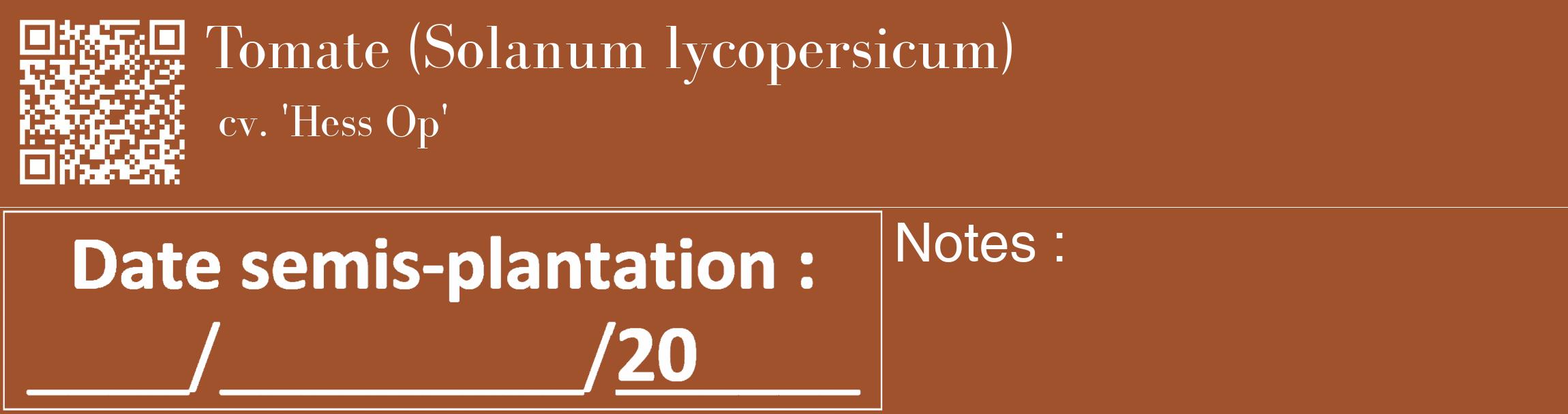 Étiquette de : Solanum lycopersicum cv. 'Hess Op' - format c - style blanche32_basique_basiquebod avec qrcode et comestibilité