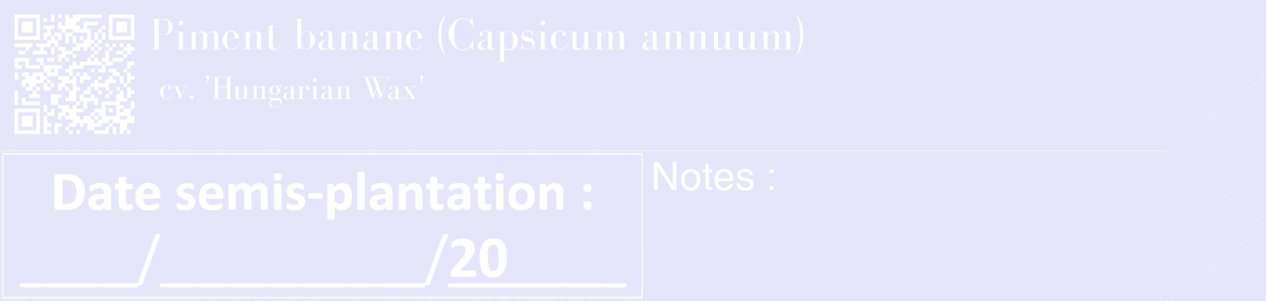 Étiquette de : Capsicum annuum cv. 'Hungarian Wax' - format c - style blanche55_simple_simplebod avec qrcode et comestibilité