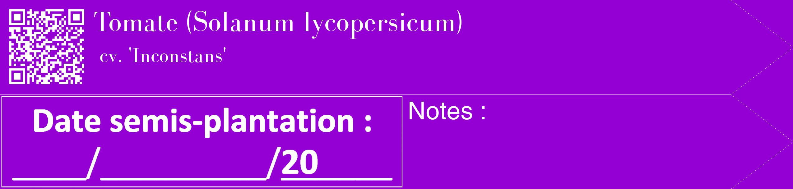 Étiquette de : Solanum lycopersicum cv. 'Inconstans' - format c - style blanche48_simple_simplebod avec qrcode et comestibilité