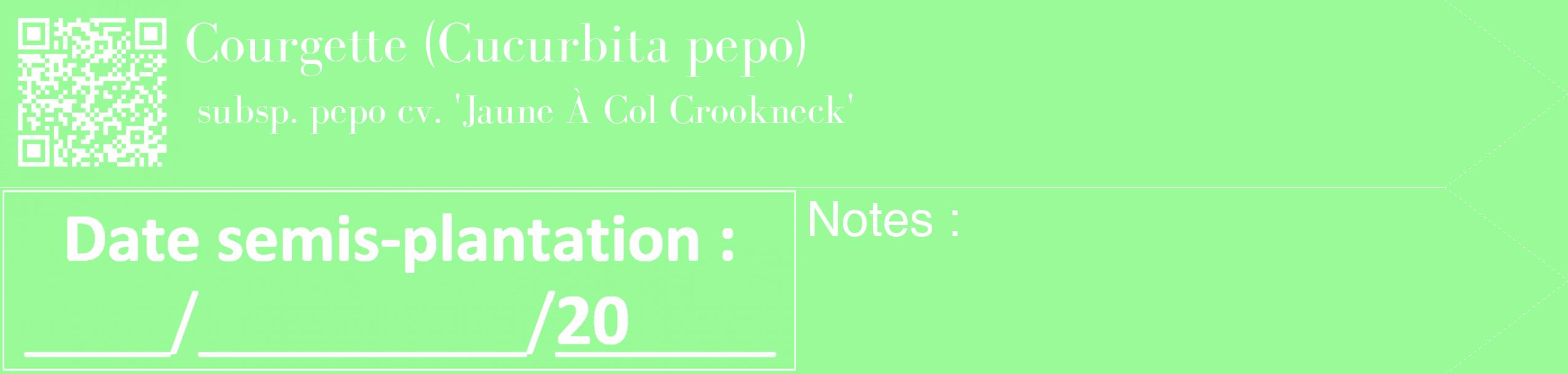 Étiquette de : Cucurbita pepo subsp. pepo cv. 'Jaune À Col Crookneck' - format c - style blanche14_simple_simplebod avec qrcode et comestibilité