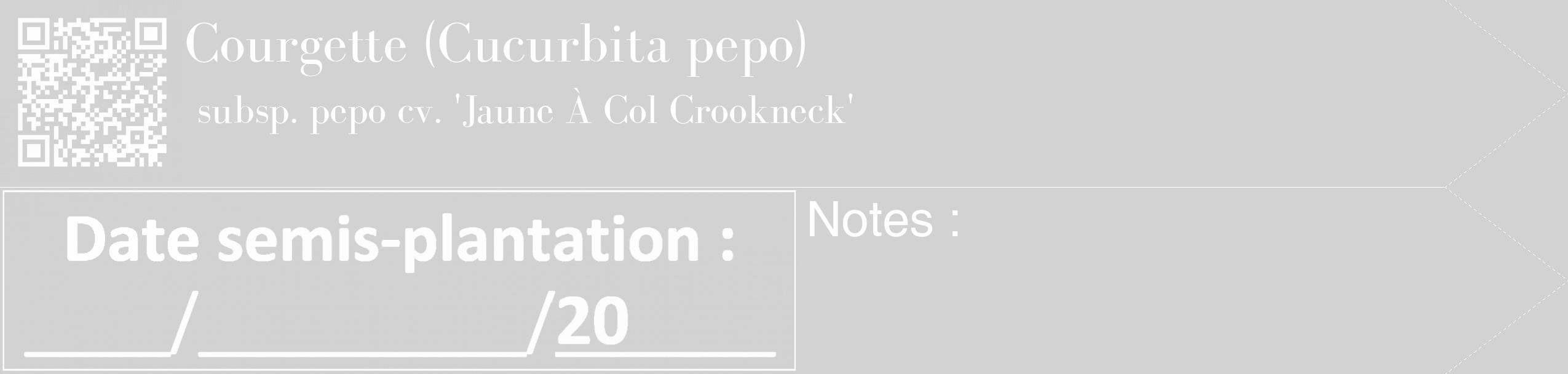 Étiquette de : Cucurbita pepo subsp. pepo cv. 'Jaune À Col Crookneck' - format c - style blanche14_simple_simplebod avec qrcode et comestibilité