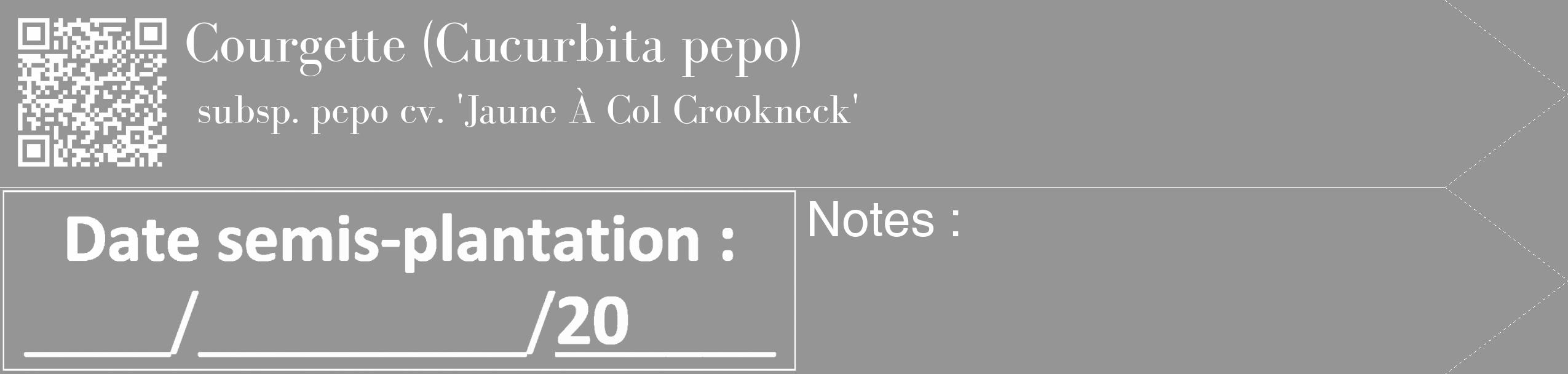 Étiquette de : Cucurbita pepo subsp. pepo cv. 'Jaune À Col Crookneck' - format c - style blanche16_simple_simplebod avec qrcode et comestibilité