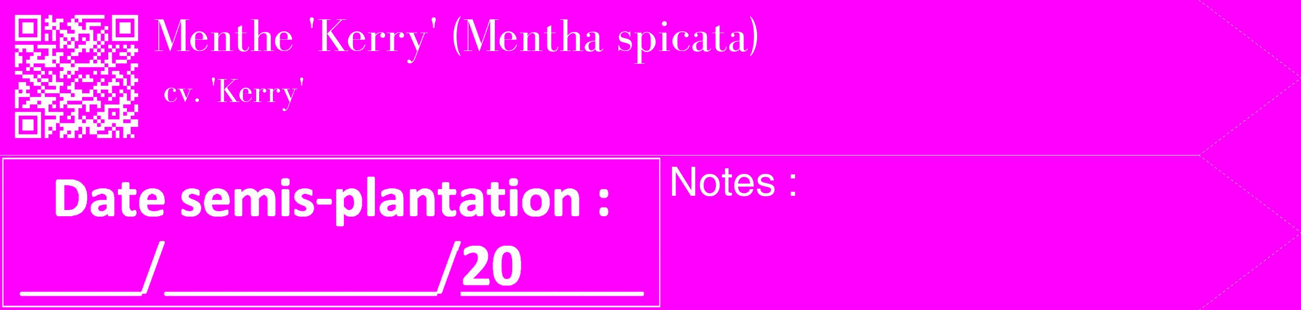 Étiquette de : Mentha spicata cv. 'Kerry' - format c - style blanche51_simple_simplebod avec qrcode et comestibilité