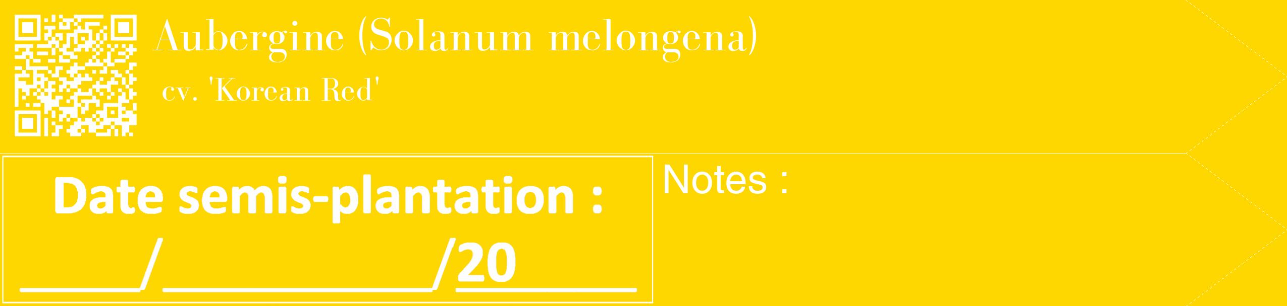 Étiquette de : Solanum melongena cv. 'Korean Red' - format c - style blanche21_simple_simplebod avec qrcode et comestibilité