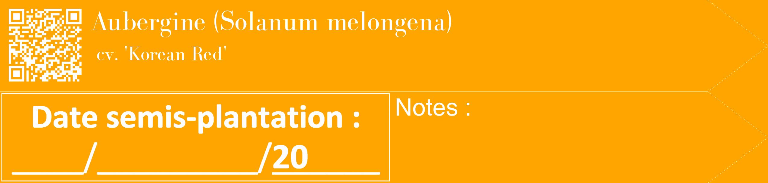 Étiquette de : Solanum melongena cv. 'Korean Red' - format c - style blanche22_simple_simplebod avec qrcode et comestibilité