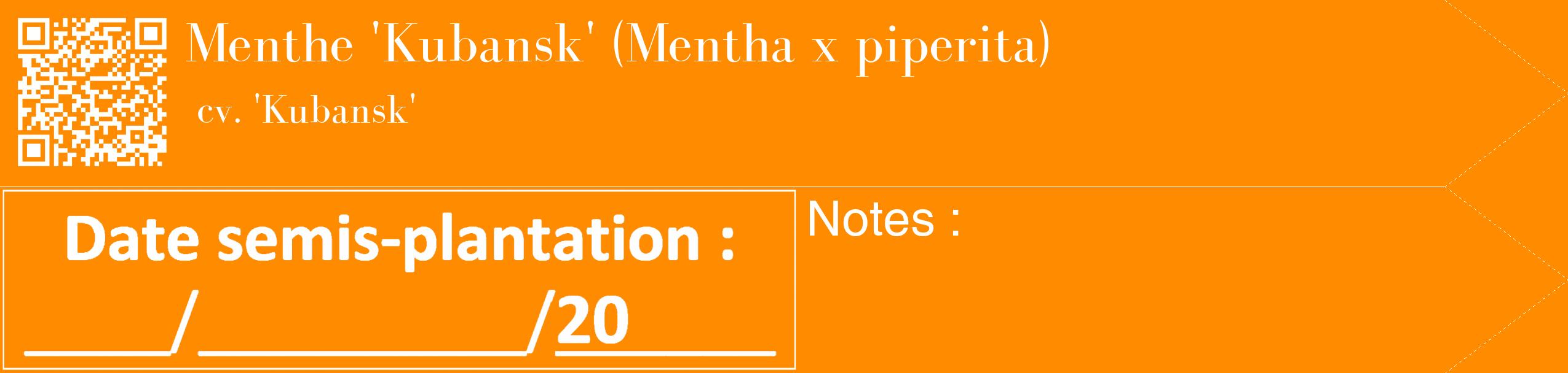 Étiquette de : Mentha x piperita cv. 'Kubansk' - format c - style blanche23_simple_simplebod avec qrcode et comestibilité