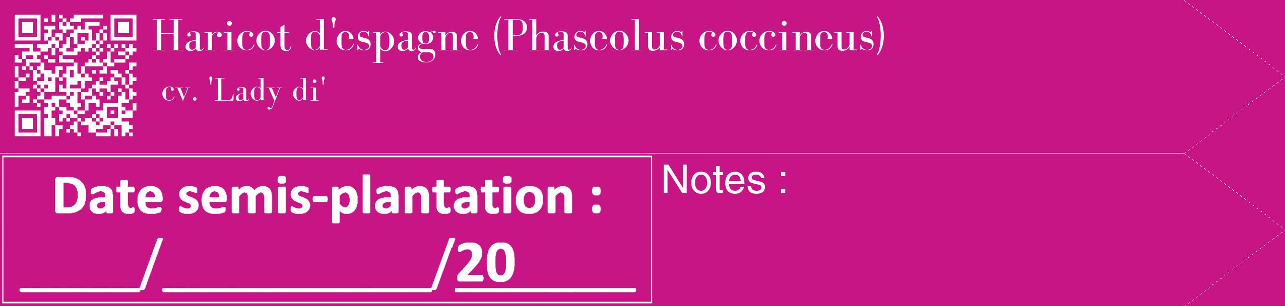 Étiquette de : Phaseolus coccineus cv. 'Lady di' - format c - style blanche45_simple_simplebod avec qrcode et comestibilité