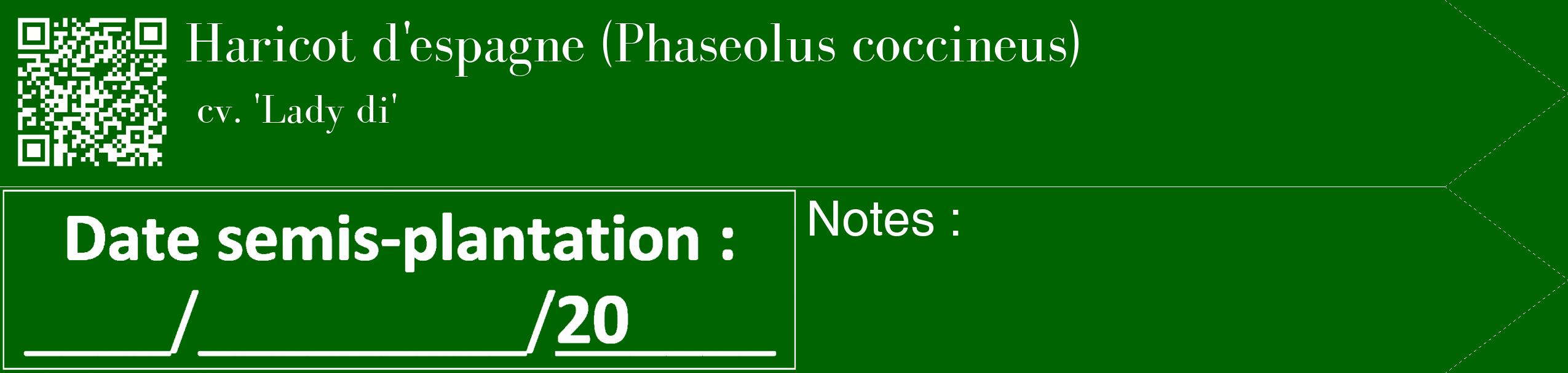 Étiquette de : Phaseolus coccineus cv. 'Lady di' - format c - style blanche8_simple_simplebod avec qrcode et comestibilité