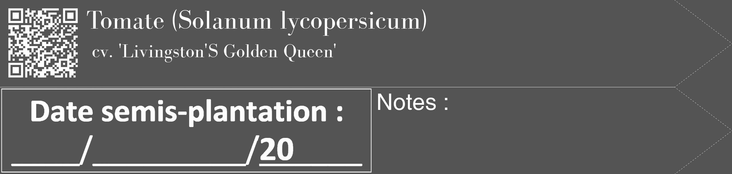 Étiquette de : Solanum lycopersicum cv. 'Livingston'S Golden Queen' - format c - style blanche30_simple_simplebod avec qrcode et comestibilité