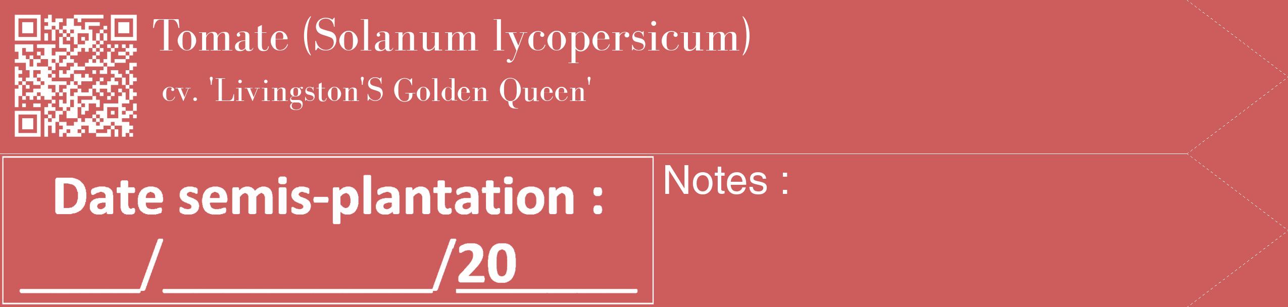 Étiquette de : Solanum lycopersicum cv. 'Livingston'S Golden Queen' - format c - style blanche35_simple_simplebod avec qrcode et comestibilité