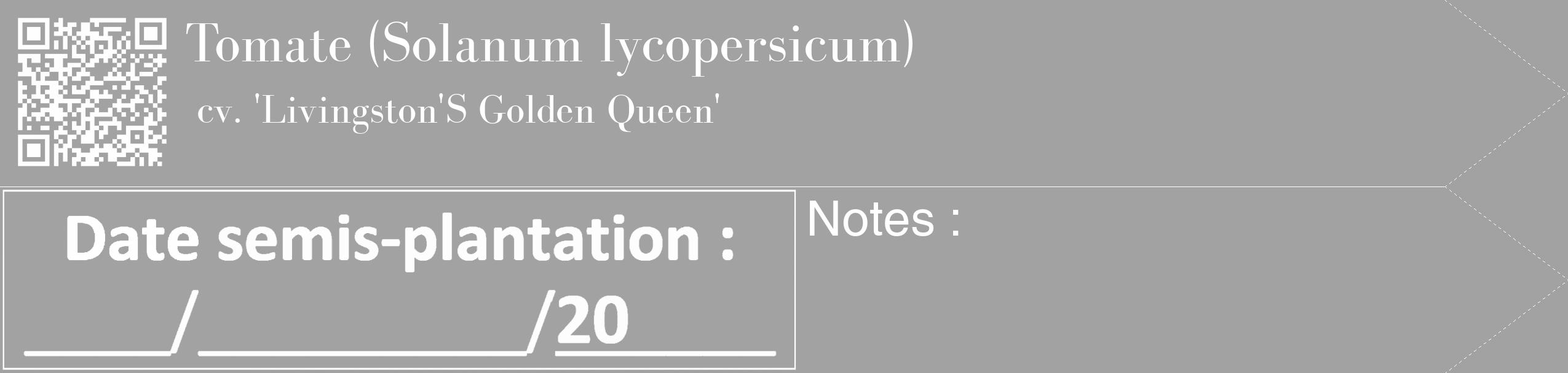 Étiquette de : Solanum lycopersicum cv. 'Livingston'S Golden Queen' - format c - style blanche38_simple_simplebod avec qrcode et comestibilité