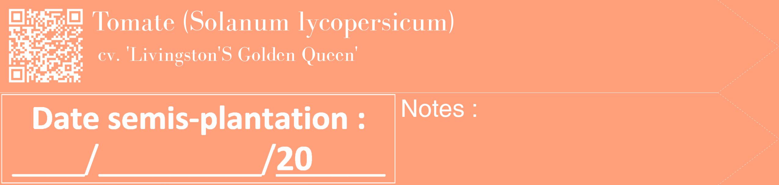 Étiquette de : Solanum lycopersicum cv. 'Livingston'S Golden Queen' - format c - style blanche39_simple_simplebod avec qrcode et comestibilité