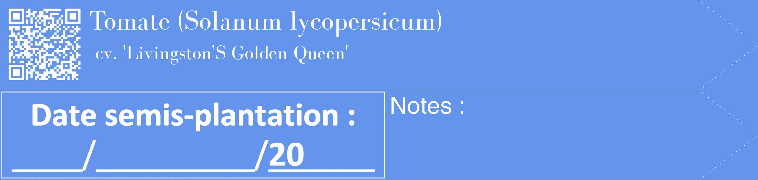 Étiquette de : Solanum lycopersicum cv. 'Livingston'S Golden Queen' - format c - style blanche4_simple_simplebod avec qrcode et comestibilité