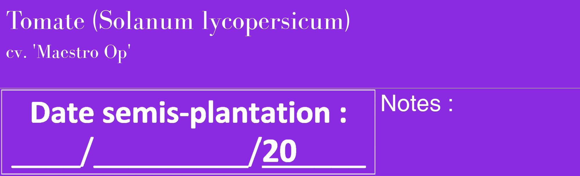 Étiquette de : Solanum lycopersicum cv. 'Maestro Op' - format c - style blanche49_basique_basiquebod avec comestibilité