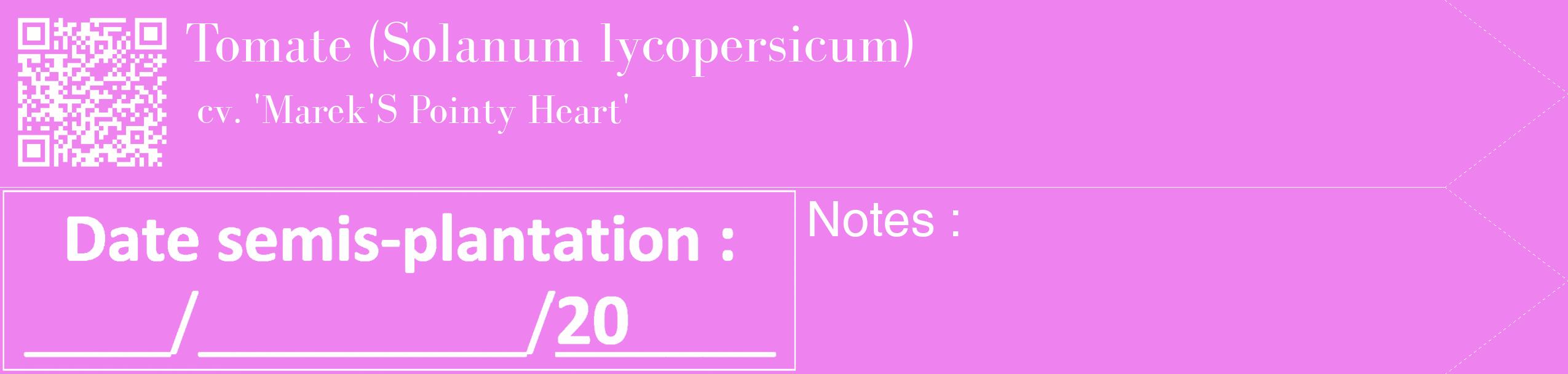Étiquette de : Solanum lycopersicum cv. 'Marek'S Pointy Heart' - format c - style blanche53_simple_simplebod avec qrcode et comestibilité
