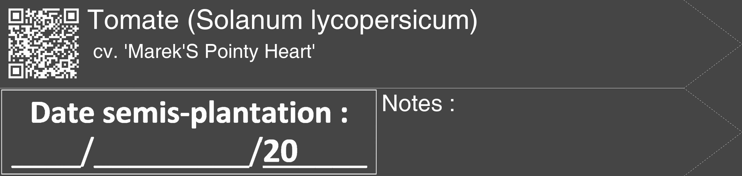 Étiquette de : Solanum lycopersicum cv. 'Marek'S Pointy Heart' - format c - style blanche58_simple_simplehel avec qrcode et comestibilité