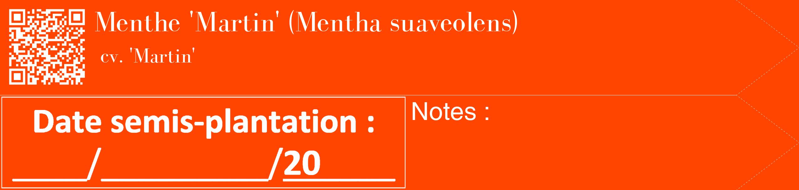Étiquette de : Mentha suaveolens cv. 'Martin' - format c - style blanche26_simple_simplebod avec qrcode et comestibilité