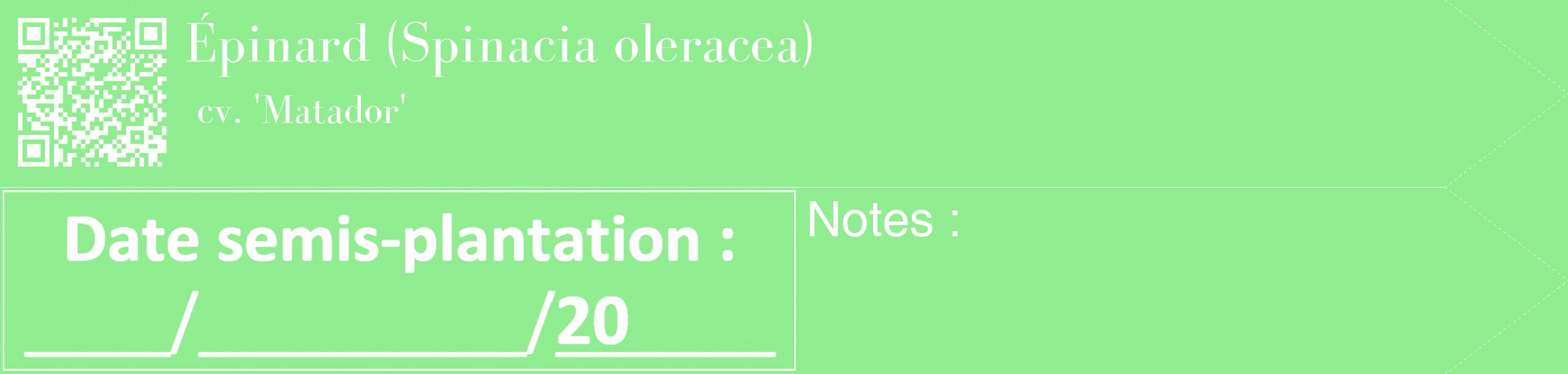 Étiquette de : Spinacia oleracea cv. 'Matador' - format c - style blanche15_simple_simplebod avec qrcode et comestibilité