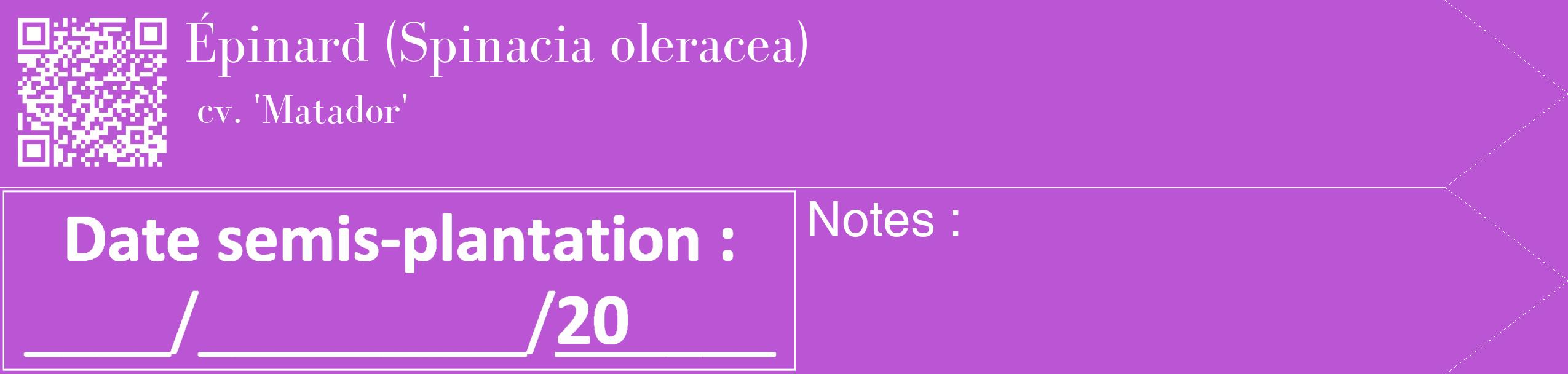 Étiquette de : Spinacia oleracea cv. 'Matador' - format c - style blanche50_simple_simplebod avec qrcode et comestibilité
