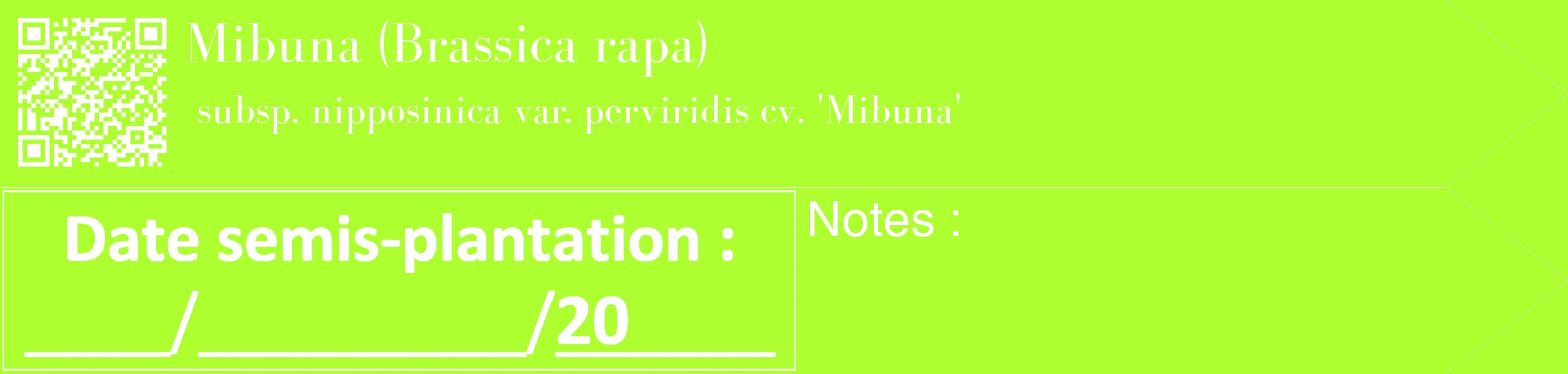 Étiquette de : Brassica rapa subsp. nipposinica var. perviridis cv. 'Mibuna' - format c - style blanche17_simple_simplebod avec qrcode et comestibilité