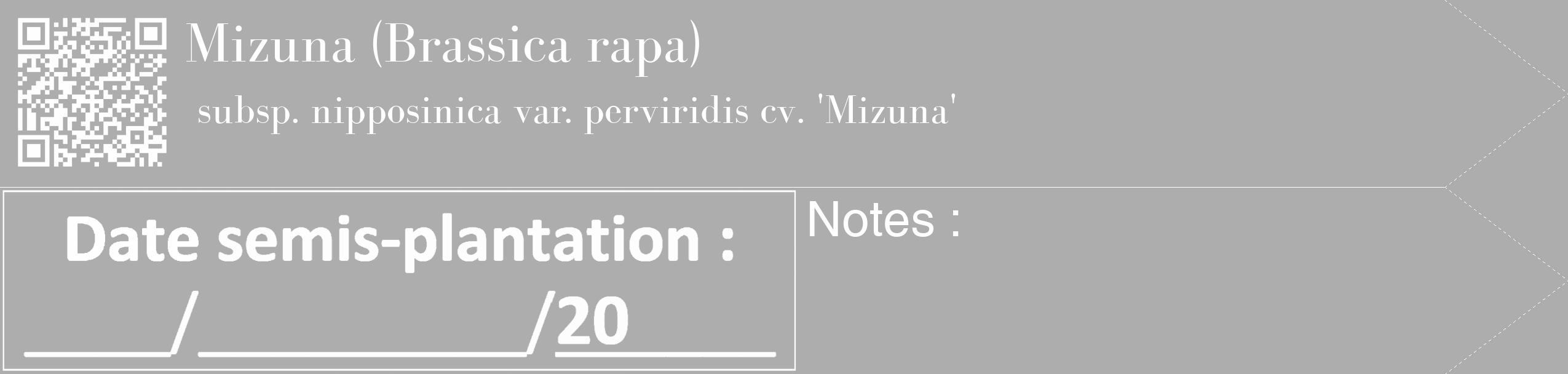 Étiquette de : Brassica rapa subsp. nipposinica var. perviridis cv. 'Mizuna' - format c - style blanche22_simple_simplebod avec qrcode et comestibilité