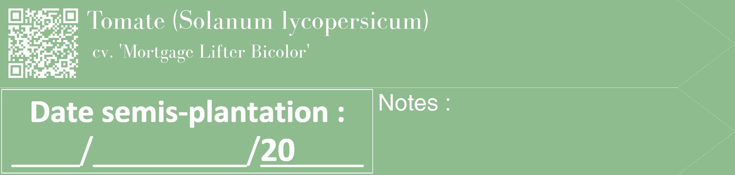 Étiquette de : Solanum lycopersicum cv. 'Mortgage Lifter Bicolor' - format c - style blanche13_simple_simplebod avec qrcode et comestibilité