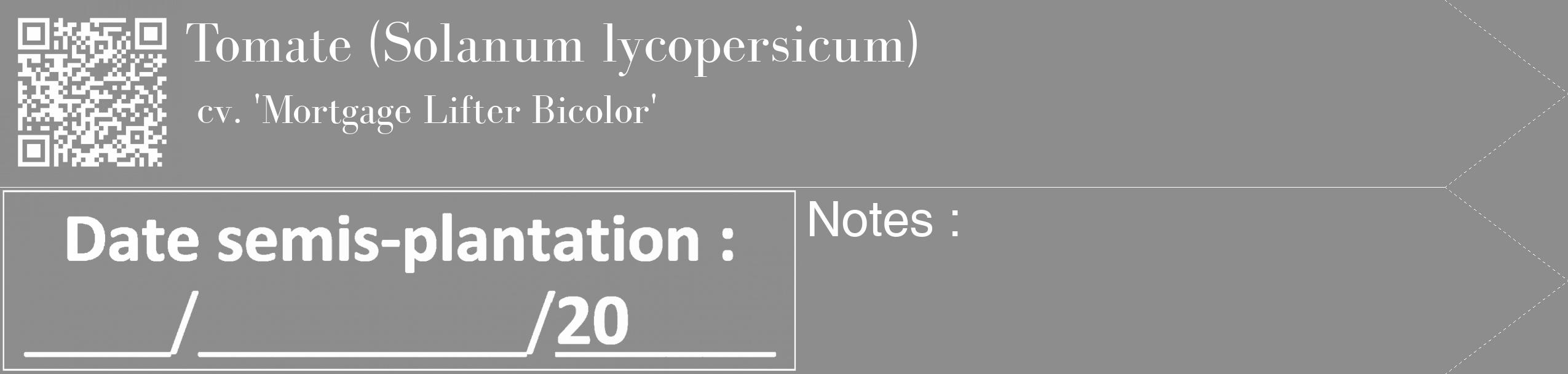 Étiquette de : Solanum lycopersicum cv. 'Mortgage Lifter Bicolor' - format c - style blanche2_simple_simplebod avec qrcode et comestibilité