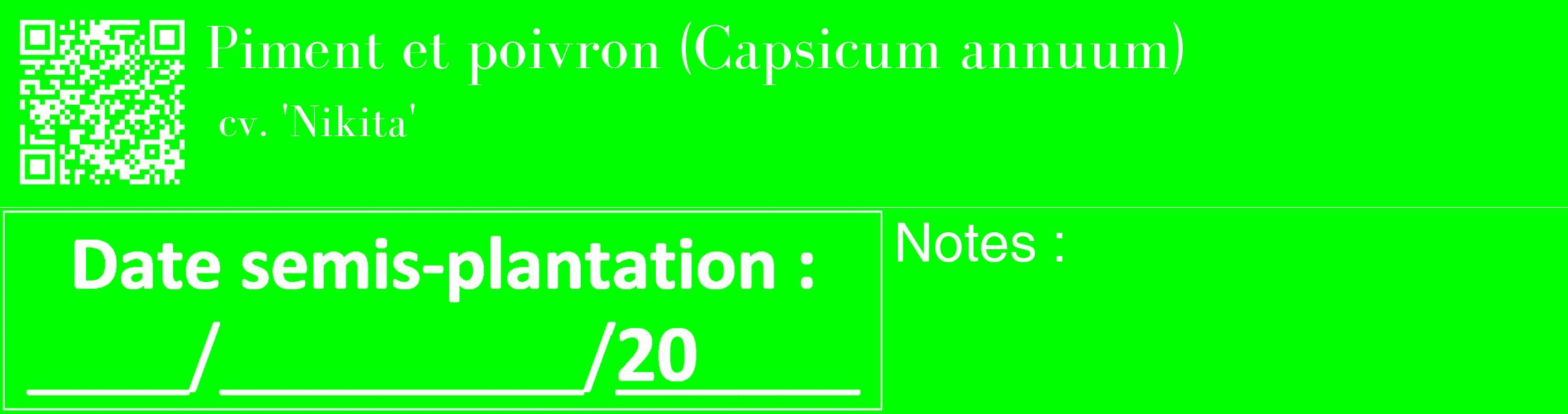 Étiquette de : Capsicum annuum cv. 'Nikita' - format c - style blanche16_basique_basiquebod avec qrcode et comestibilité