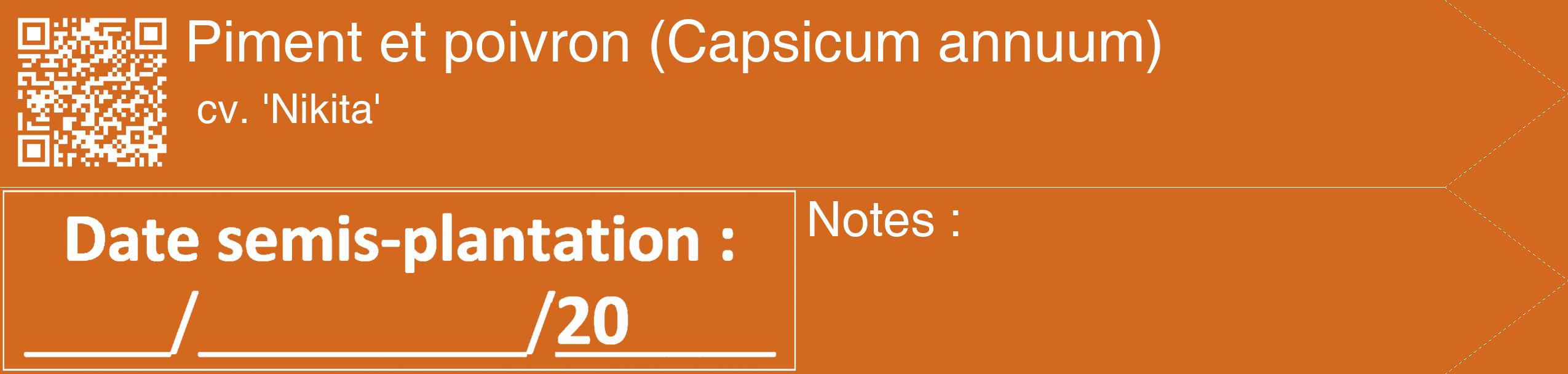 Étiquette de : Capsicum annuum cv. 'Nikita' - format c - style blanche31_simple_simplehel avec qrcode et comestibilité