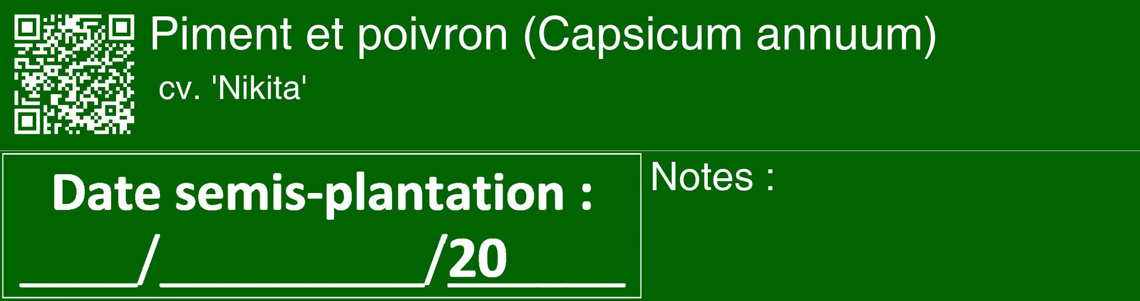 Étiquette de : Capsicum annuum cv. 'Nikita' - format c - style blanche8_basique_basiquehel avec qrcode et comestibilité