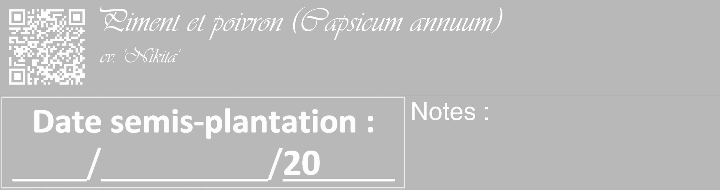 Étiquette de : Capsicum annuum cv. 'Nikita' - format c - style blanche39_basique_basiqueviv avec qrcode et comestibilité