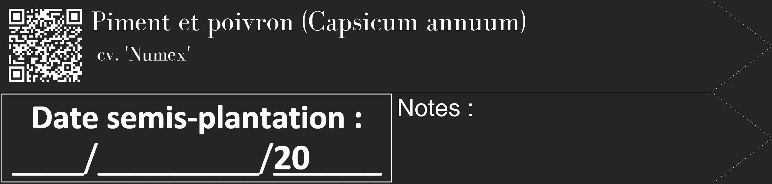 Étiquette de : Capsicum annuum cv. 'Numex' - format c - style blanche47_simple_simplebod avec qrcode et comestibilité