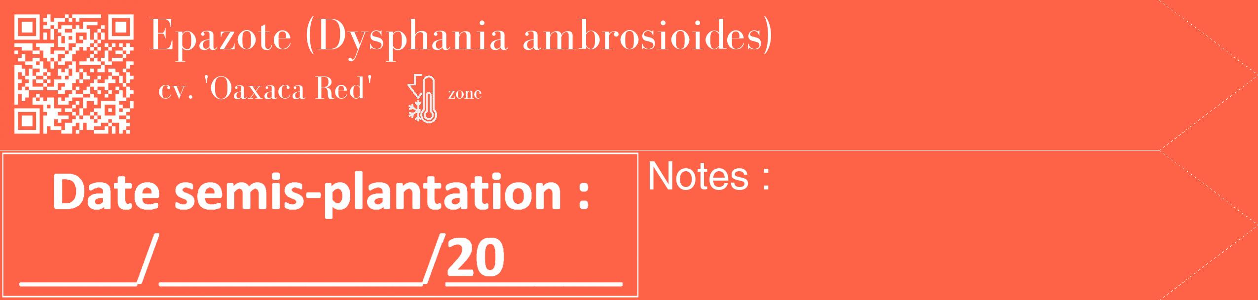 Étiquette de : Dysphania ambrosioides cv. 'Oaxaca Red' - format c - style blanche25_simple_simplebod avec qrcode et comestibilité