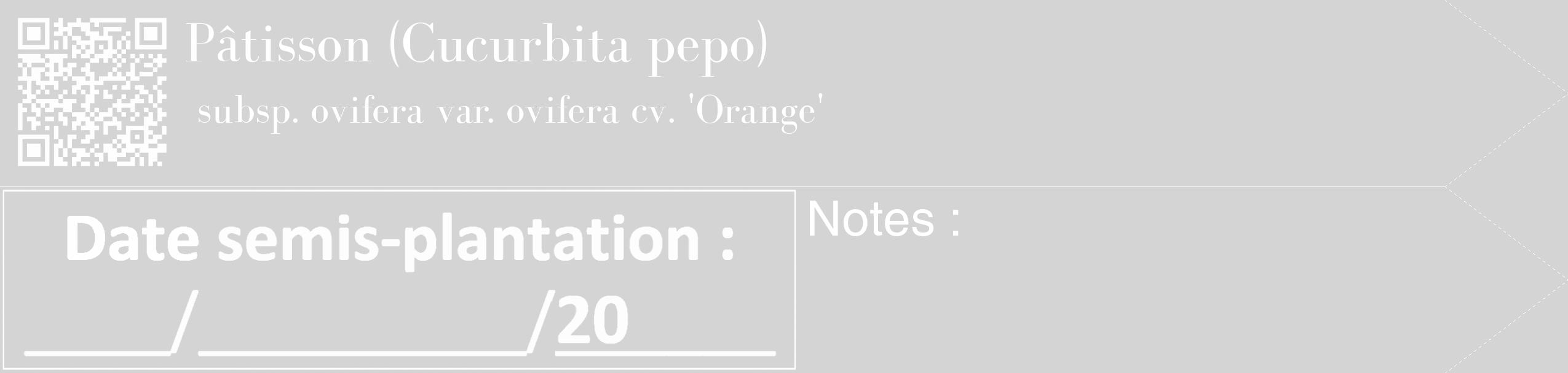 Étiquette de : Cucurbita pepo subsp. ovifera var. ovifera cv. 'Orange' - format c - style blanche40_simple_simplebod avec qrcode et comestibilité