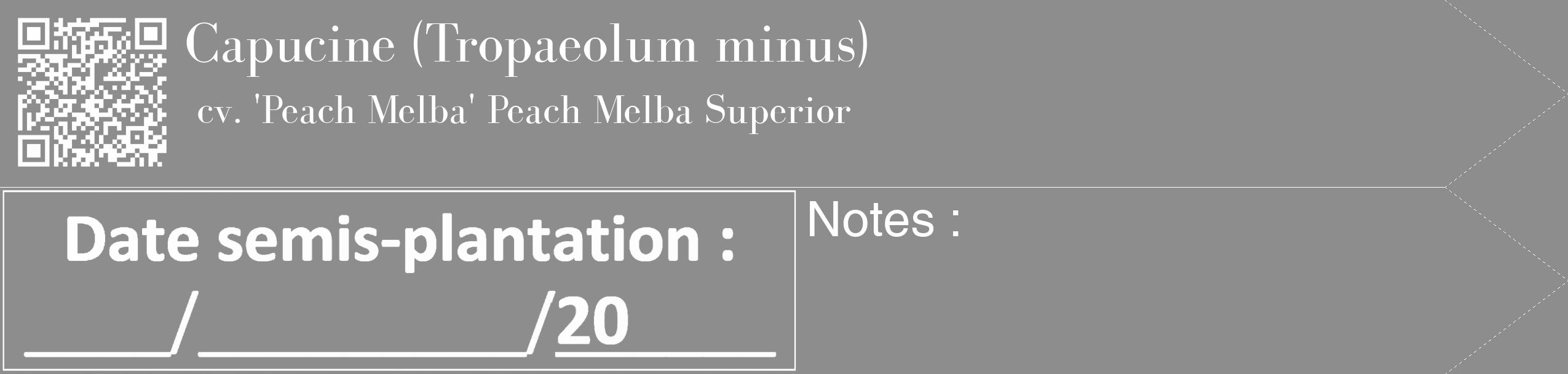 Étiquette de : Tropaeolum minus cv. 'Peach Melba' - format c - style blanche2_simple_simplebod avec qrcode et comestibilité