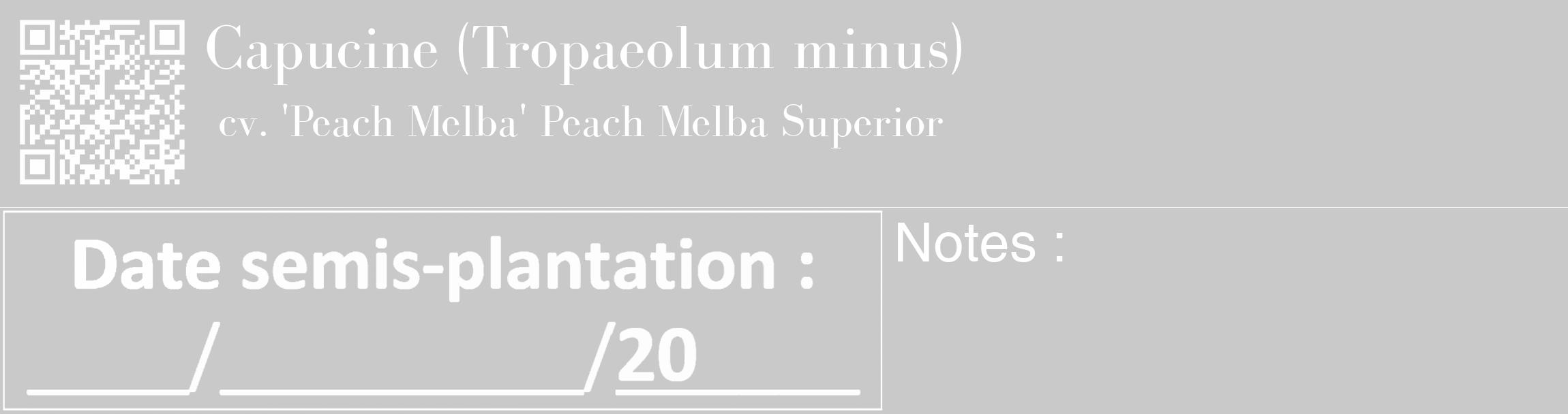 Étiquette de : Tropaeolum minus cv. 'Peach Melba' - format c - style blanche54_basique_basiquebod avec qrcode et comestibilité