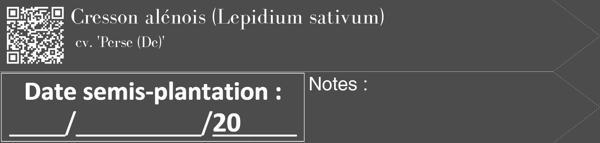 Étiquette de : Lepidium sativum cv. 'Perse (De)' - format c - style blanche27_simple_simplebod avec qrcode et comestibilité